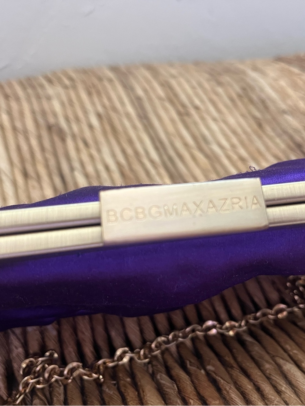 BCBGMaxAzria Purple Satin Clutch with Gold Hardware
